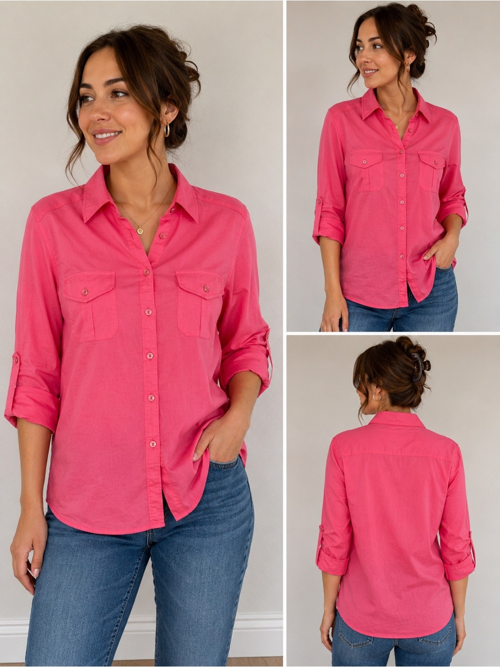 New York & Company Pink Button-Down Utility Shirt